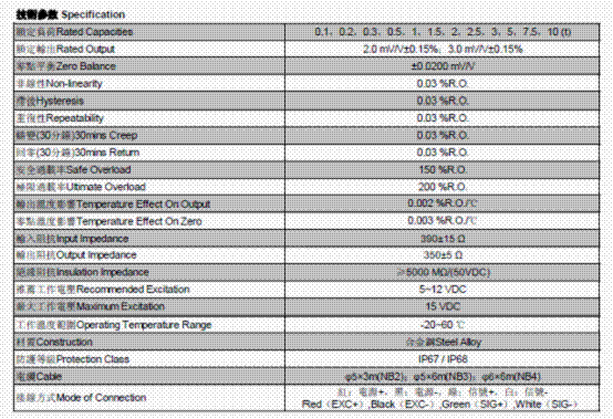 NB2-100kg,NB2-100kg稱重傳感器技術參數(shù)圖